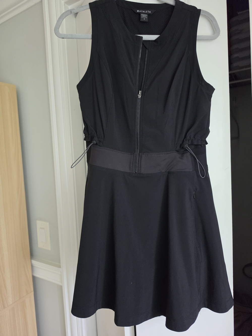 Athleta Black Sleeveless Zip-Front A-Line Midi Dress